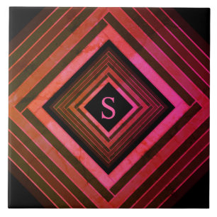 Modern Squares Rustic Pink Geometric Monogram Ceramic Tile