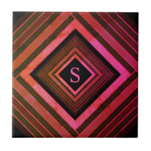 Modern Squares Rustic Pink Geometric Monogram Ceramic Tile
