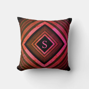Modern Squares Rustic Pink Geometric Monogram Cushion