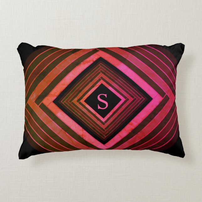 Modern Squares Rustic Pink Geometric Monogram Decorative Cushion (Front)