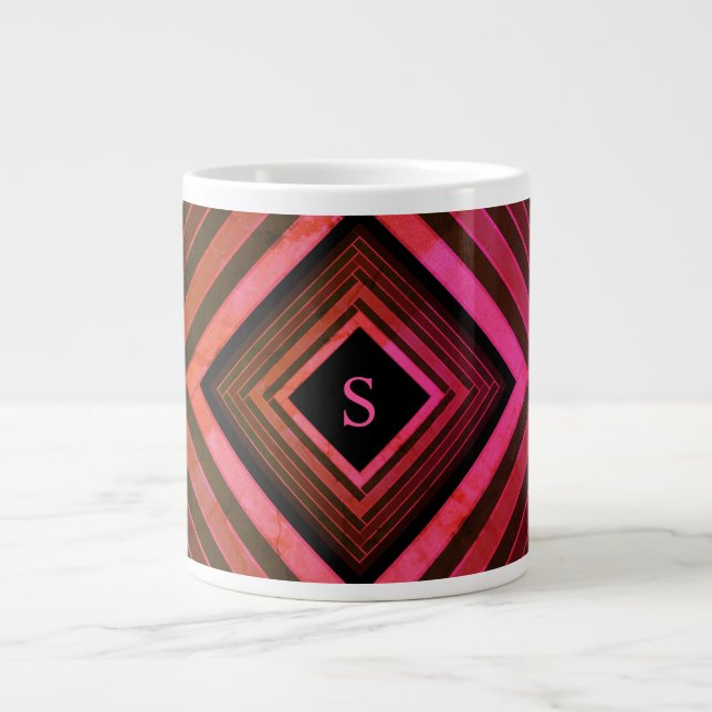 Modern Squares Rustic Pink Geometric Monogram Large Coffee Mug (Front)
