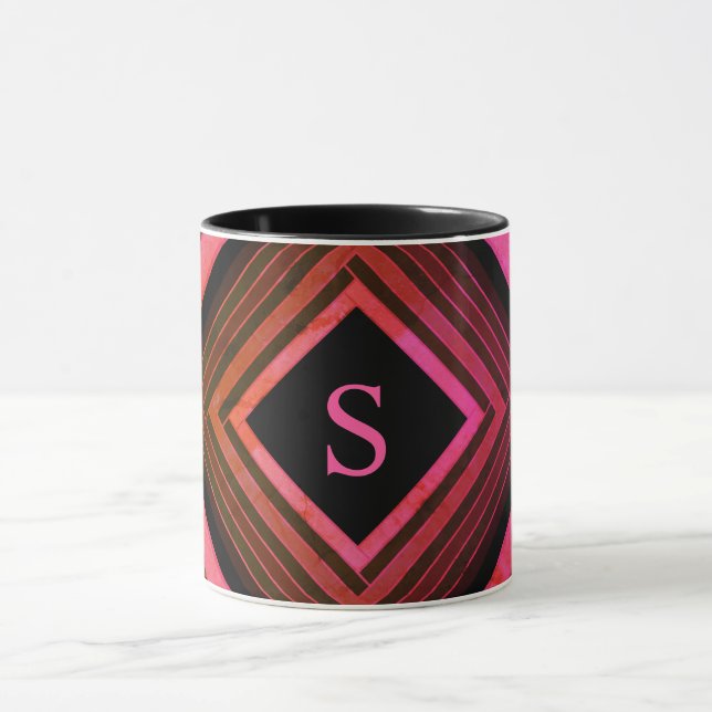 Modern Squares Rustic Pink Geometric Monogram Mug (Center)