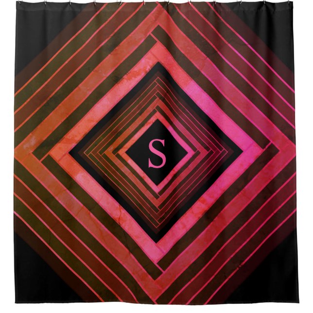 Modern Squares Rustic Pink Geometric Monogram Shower Curtain (Front)