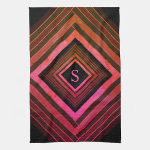 Modern Squares Rustic Pink Geometric Monogram Tea Towel