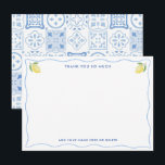 Modern Squiggle Lemons Mediterranean Bridal Shower Thank You Card<br><div class="desc">Send your heartfelt thanks to your guests with these elegant yet on-trend mediterranean bridal shower thank you cards. You can change the light blue of the border and to any other colour you want by entering the design tool ("click to customise further" underneath the text customisation boxes). Shown here as...</div>