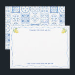 Modern Squiggle Lemons Mediterranean Bridal Shower Thank You Card<br><div class="desc">Send your heartfelt thanks to your guests with these elegant yet on-trend mediterranean bridal shower thank you cards. You can change the light blue of the border and to any other colour you want by entering the design tool ("click to customise further" underneath the text customisation boxes). Shown here as...</div>