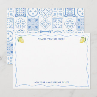 Modern Squiggle Lemons Mediterranean Bridal Shower Thank You Card