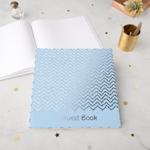 Modern Squiggly Zigzag Chevron Pattern On Blue Guest Book