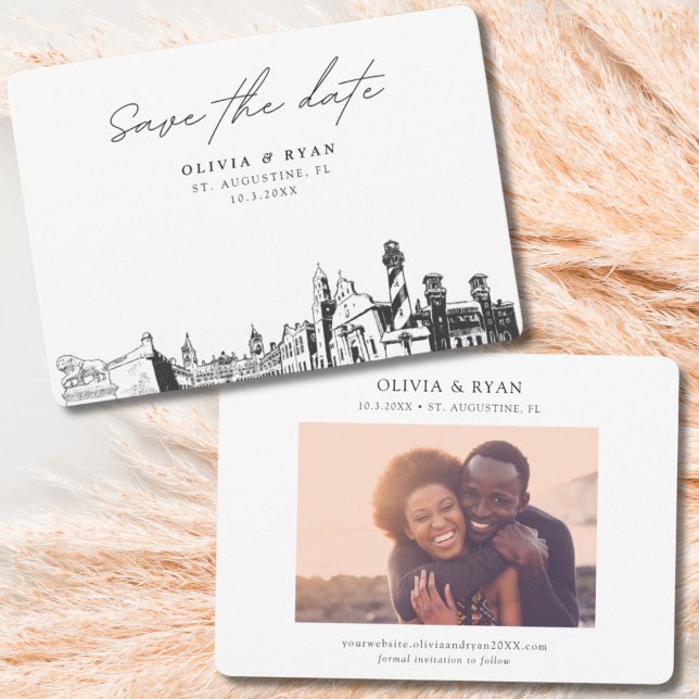 Modern St. Augustine Florida Wedding Save the Date Invitation (St. Augustine Wedding Save the Date with Engagement Photo)