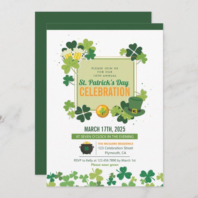 Modern St Patrick's Day Party Invitation (Front/Back)