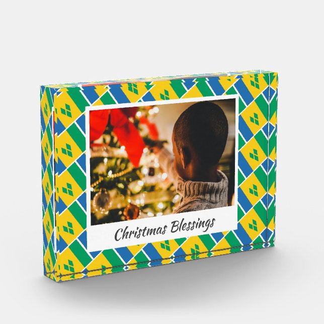Modern ST VINCENT FLAG Christmas Keepsake Photo Block (Left)