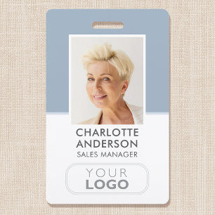 Modern Staff ID Name Logo Business Dusty Blue ID Badge