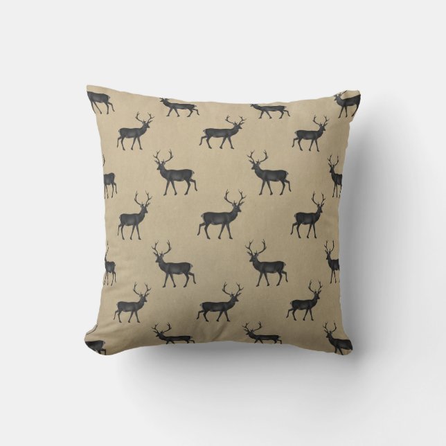 Modern Stag black and taupe patterned  Cushion (Front)