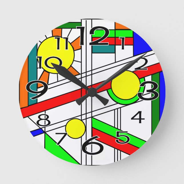 Modern Stained-Glass Look Round Clock (Front)