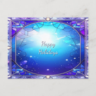 Modern Stained Glass Patter Frame Holiday Postcard