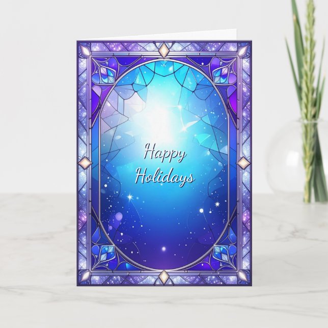 Modern Stained Glass Pattern Frame Holiday Card (Front)
