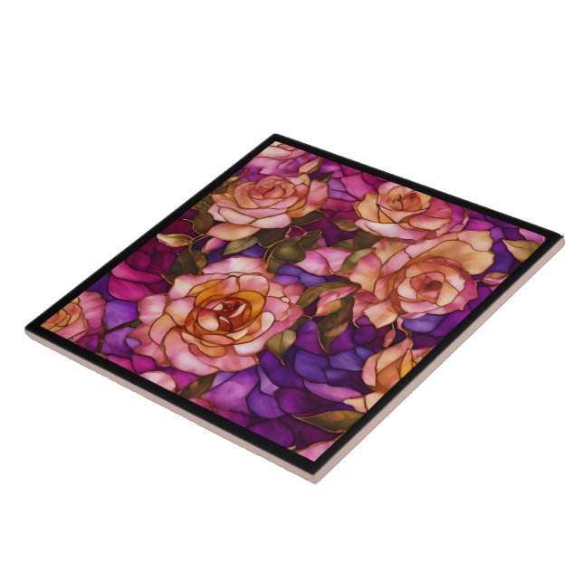 Modern Stained Glass Roses Elegant Collection Ceramic Tile (Side)