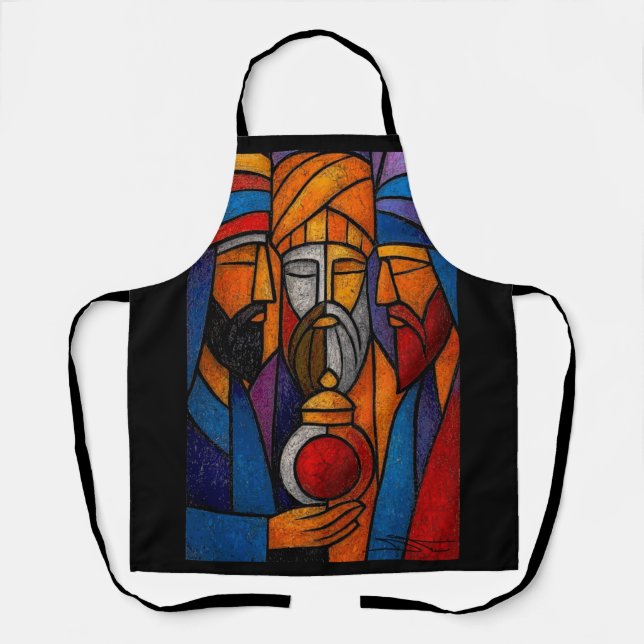 Modern Stained Glass Three Wise Men Apron (Front)