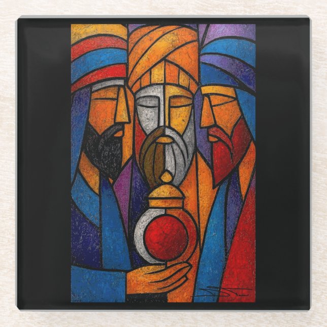 Modern Stained Glass Three Wise Men Coaster (Front)