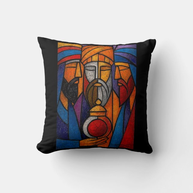 Modern Stained Glass Three Wise Men Cushion (Front)