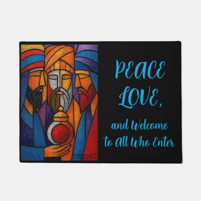 Modern Stained Glass Three Wise Men Doormat (Front)