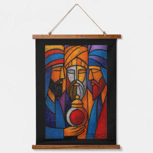 Modern Stained Glass Three Wise Men in English Hanging Tapestry