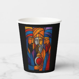 Modern Stained Glass Three Wise Men in English Paper Cups