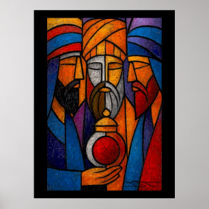 Modern Stained Glass Three Wise Men in English Poster