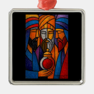 Modern Stained Glass Three Wise Men Metal Ornament