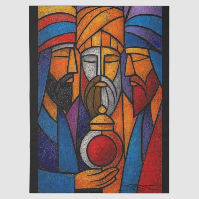 Modern Stained Glass Three Wise Men Tissue Paper (Front)