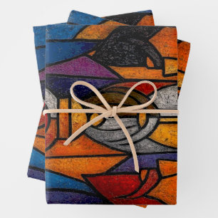Modern Stained Glass Three Wise Men Wrapping Paper Sheet