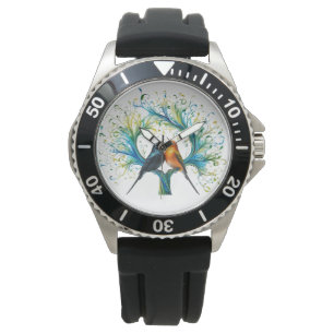 Modern Stainless Steel E-Watch with Black Rubber Watch