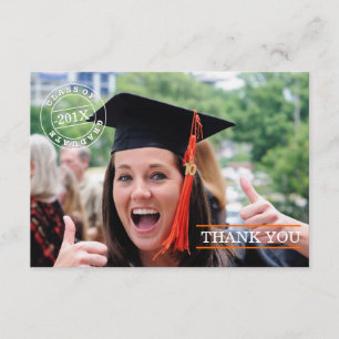 Modern Stamp Photo Graduation Thank You Orange Card