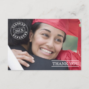 Modern Stamp Photo Graduation Thank You White Card