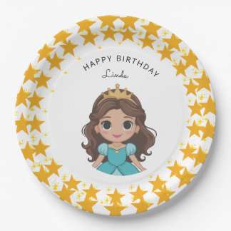 Modern Star and Disney Princess Birthday gold Paper Plate