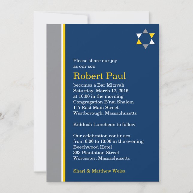 Modern Star Bar Mitzvah Invitation (Front)