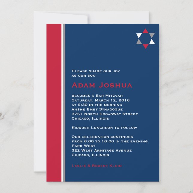 Modern Star Bar Mitzvah Invitation (Front)