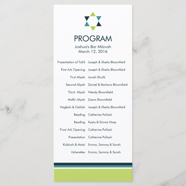 Modern Star Bar Mitzvah Program (Front)