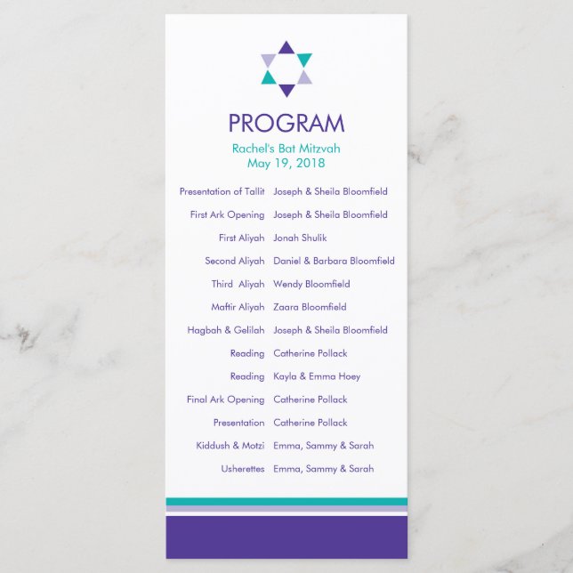 Modern Star Bat Mitzvah Program (Front)