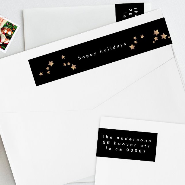 Modern Star Black Onyx Christmas Happy Holiday Wrap Around Label (Creator Uploaded)