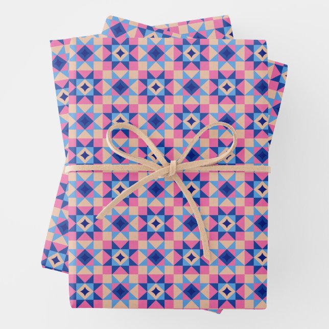 Modern Star Block Quilt Wrapping Paper Sheet (In situ)