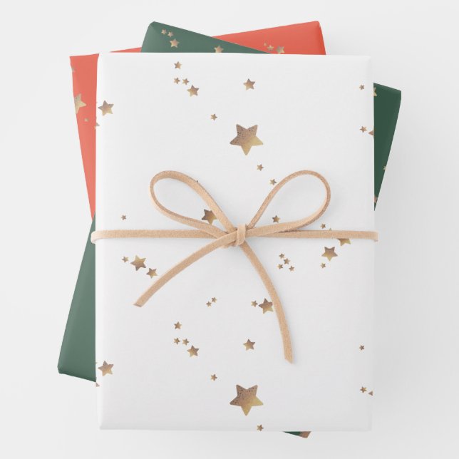 Modern Star Cherry Green White Christmas Happy Wrapping Paper Sheet (In situ)