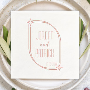Modern Star Frame Personalised Name & Date Wedding Foil Napkins
