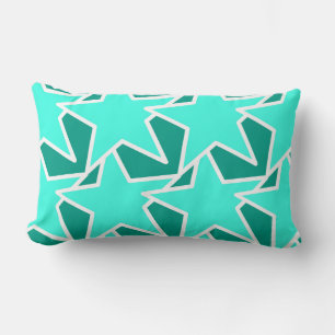 Modern Star Geometric - Aqua and turquoise Lumbar Cushion