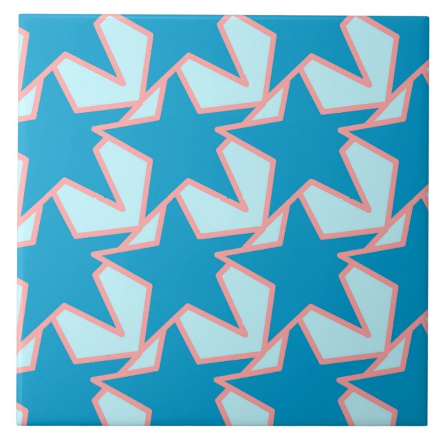 Modern Star Geometric - cerulean and sky blue Tile (Front)
