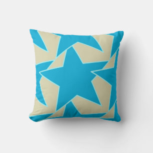 Modern Star Geometric - cerulean blue and tan Cushion