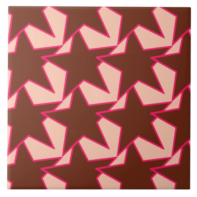 Modern Star Geometric - chocolate and peach Ceramic Tile (Front)