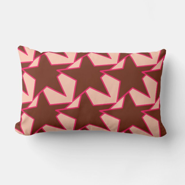 Modern Star Geometric - chocolate and peach Lumbar Cushion (Front)