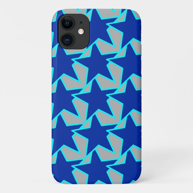 Modern Star Geometric Cobalt Blue and Grey Case-Mate iPhone Case (Back)
