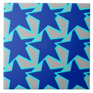 Modern Star Geometric Cobalt Blue and Grey Ceramic Tile